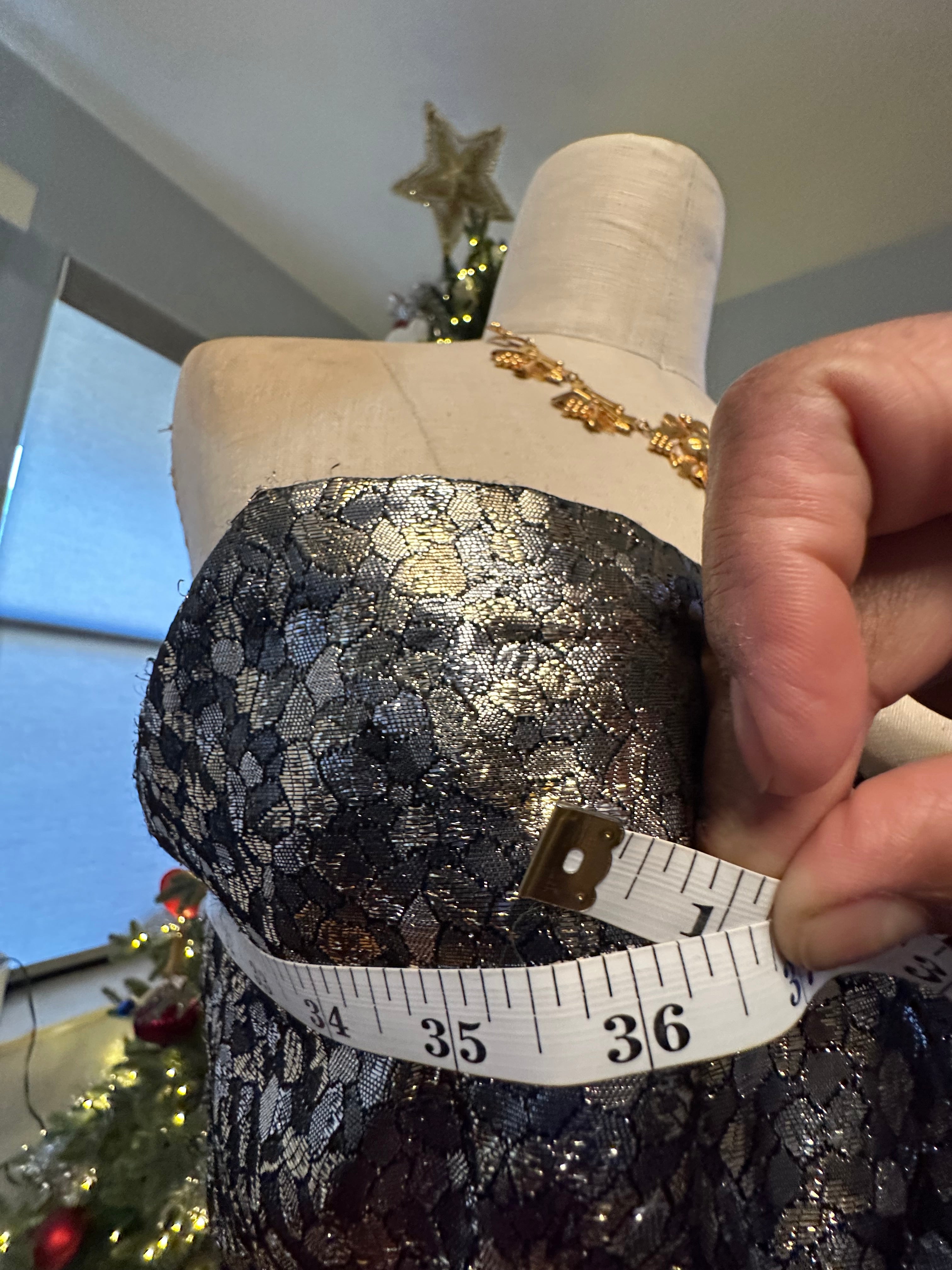 Vintage Victor Costa Silver and Gold stylized floral lame evening dress