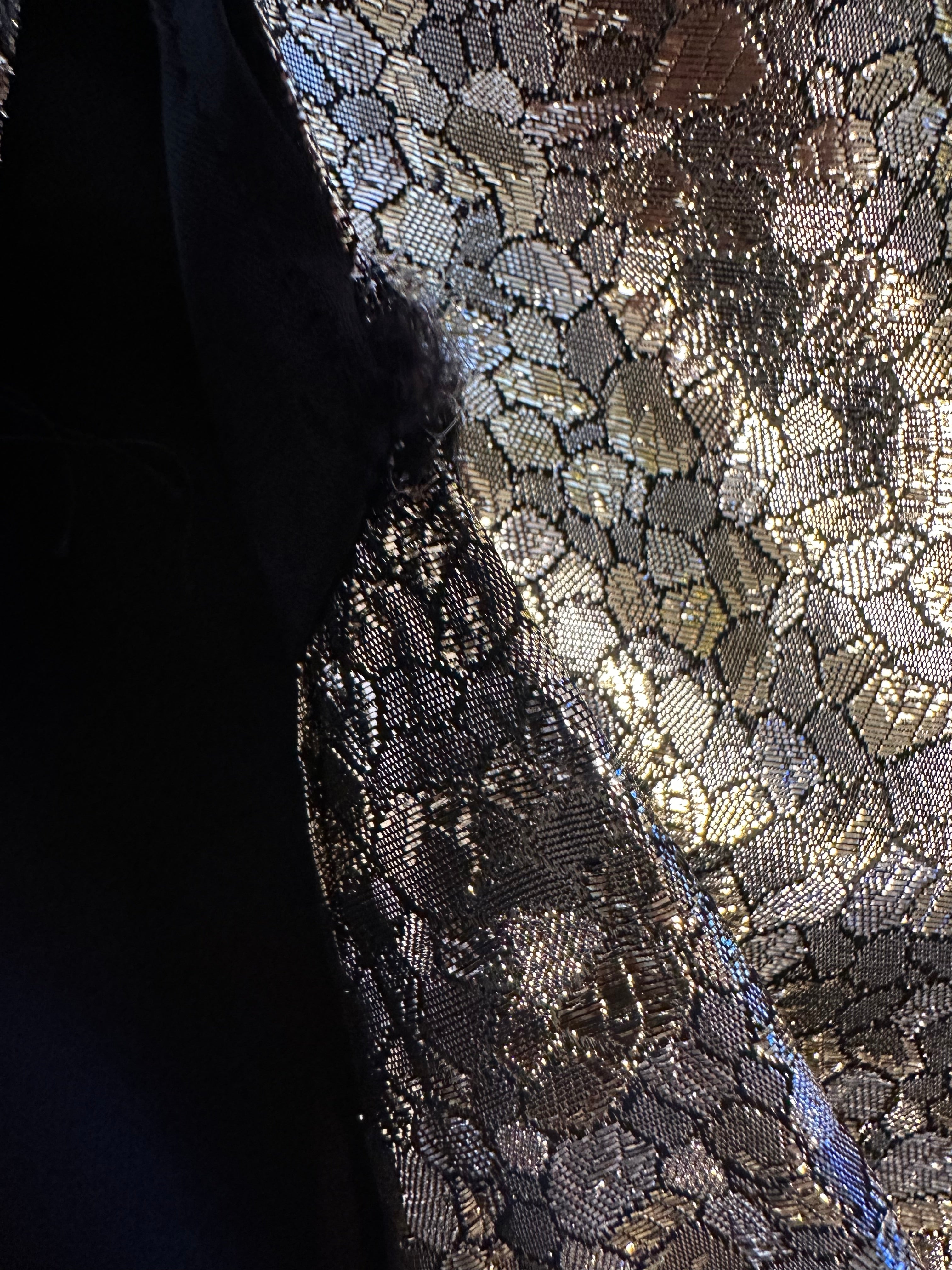 Vintage Victor Costa Silver and Gold stylized floral lame evening dress