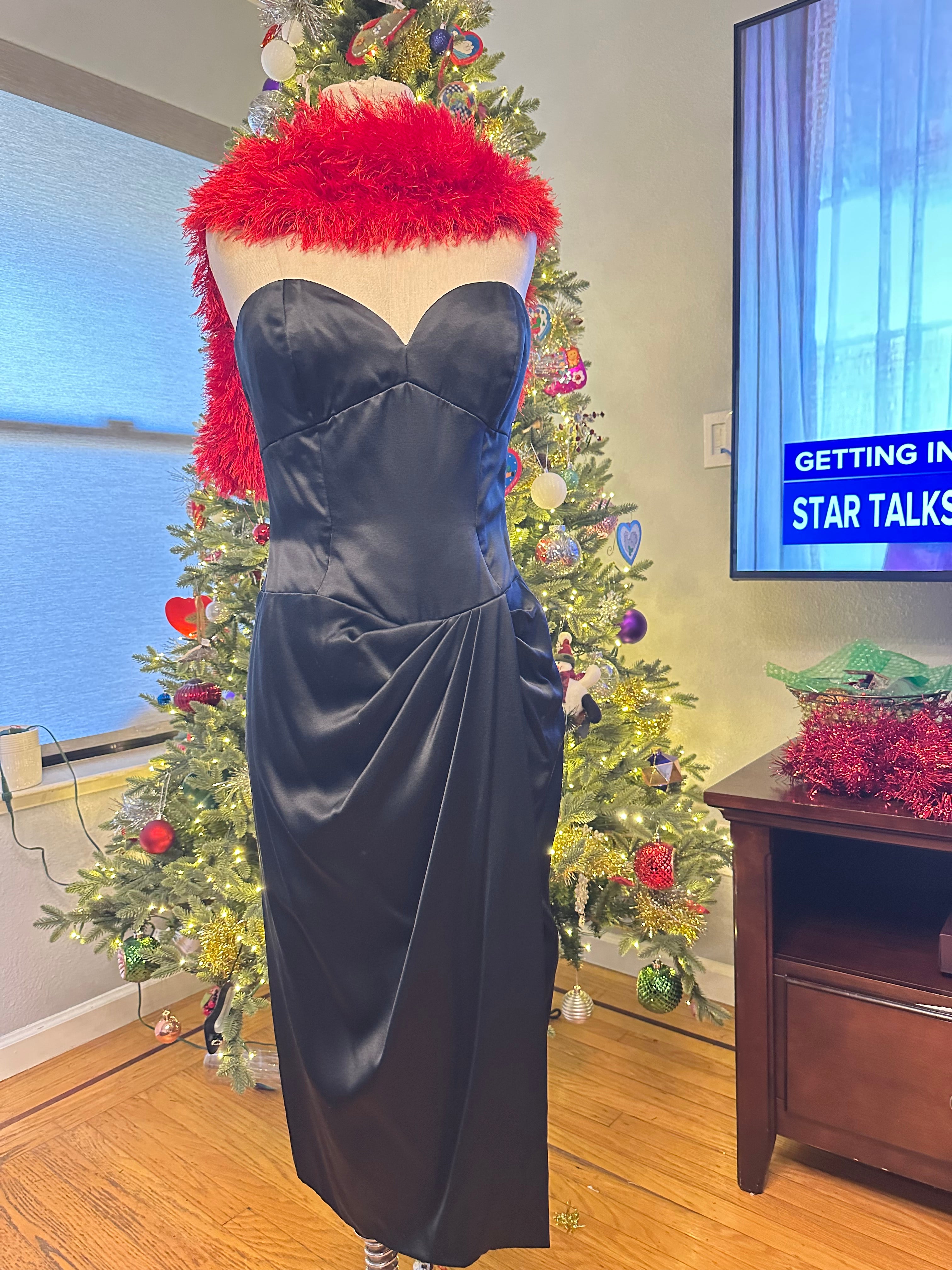 Black Satin Vicky Tiel Tea Length Couture Dress