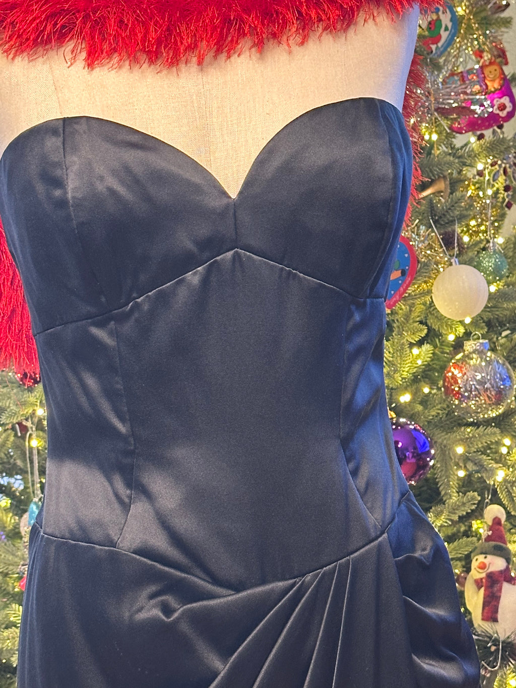 Black Satin Vicky Tiel Tea Length Couture Dress