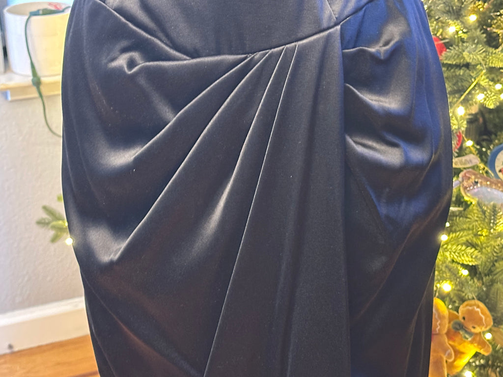 Black Satin Vicky Tiel Tea Length Couture Dress