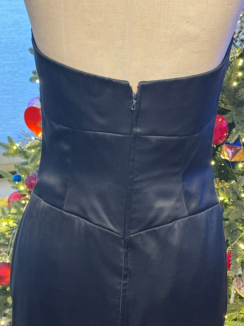 Black Satin Vicky Tiel Tea Length Couture Dress