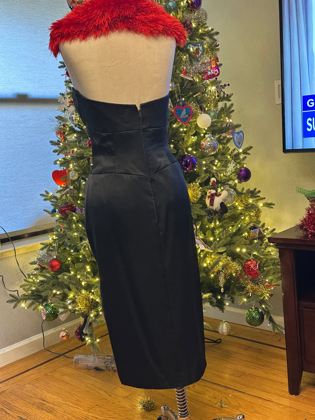 Black Satin Vicky Tiel Tea Length Couture Dress