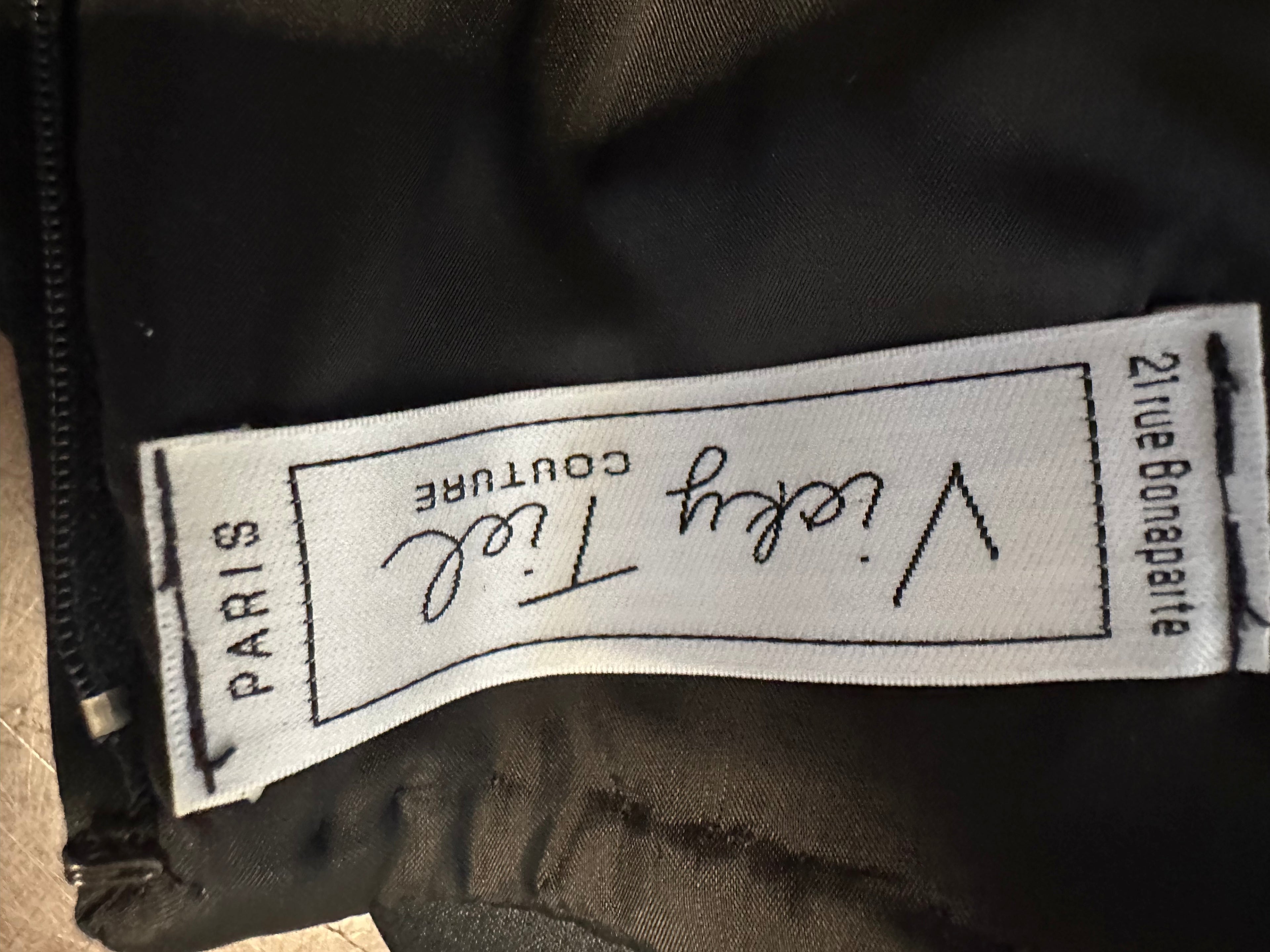 Black Satin Vicky Tiel Tea Length Couture Dress