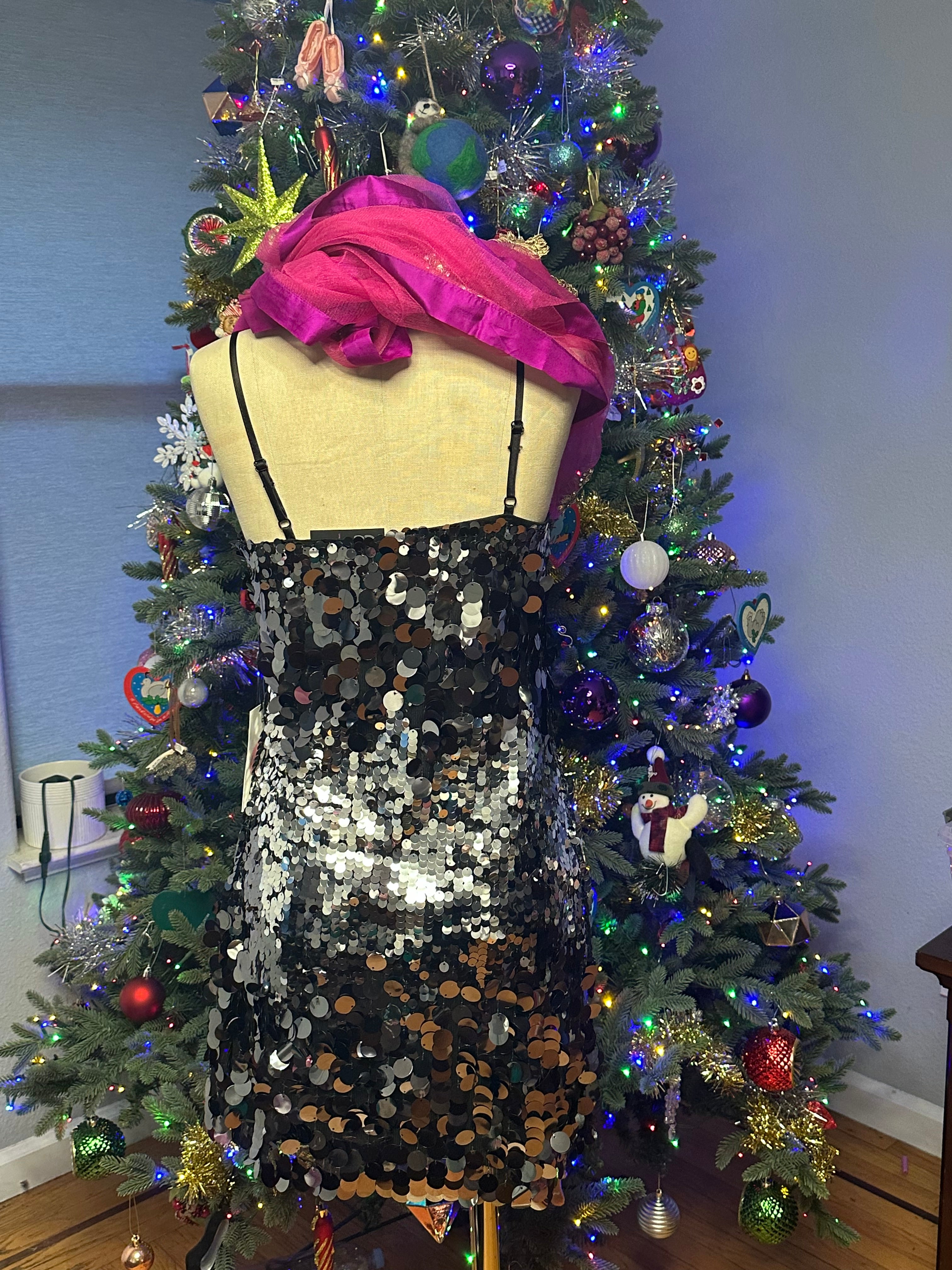 Silver Sequin Strapless  Mini Dress