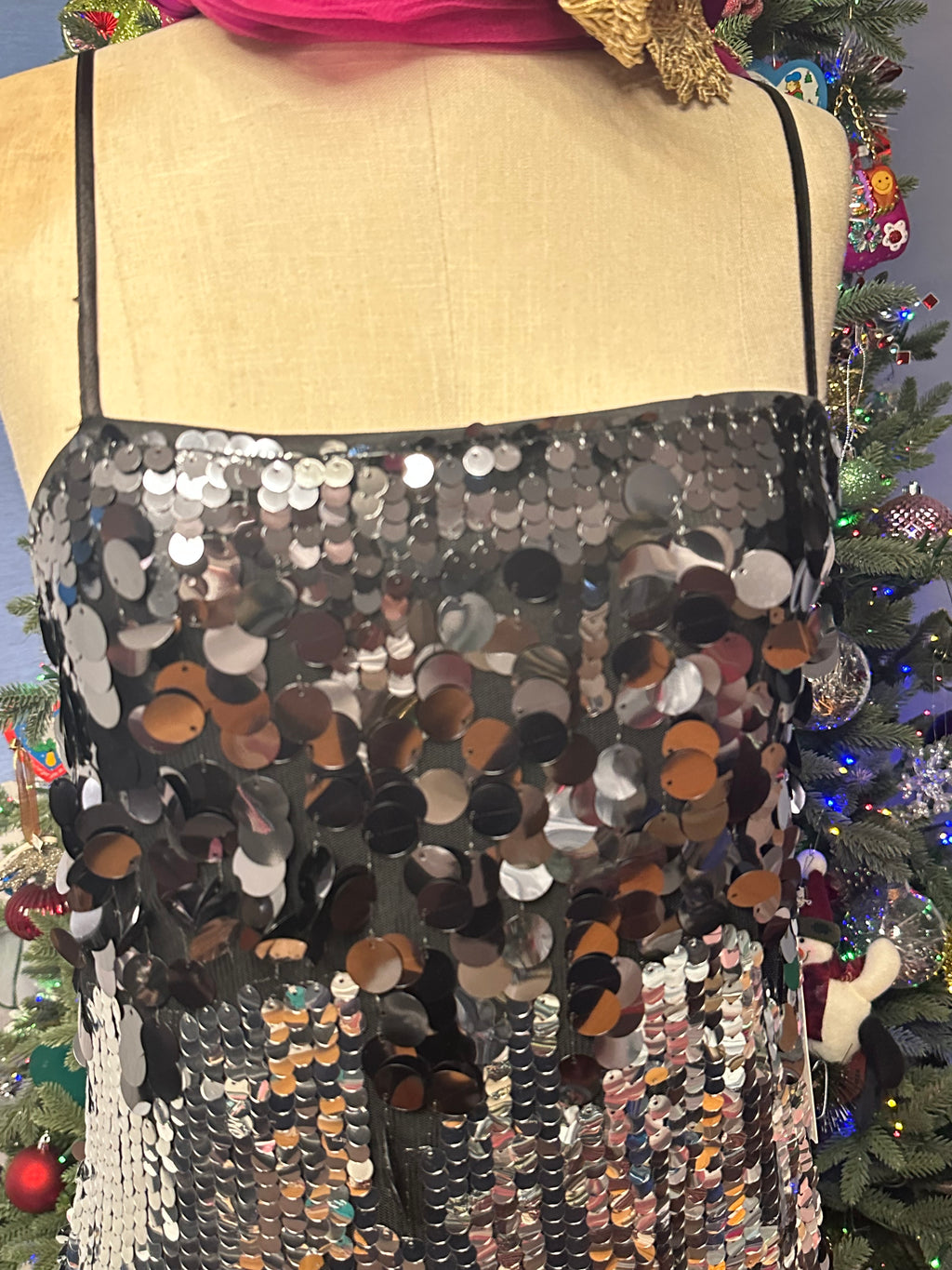 Silver Sequin Strapless  Mini Dress