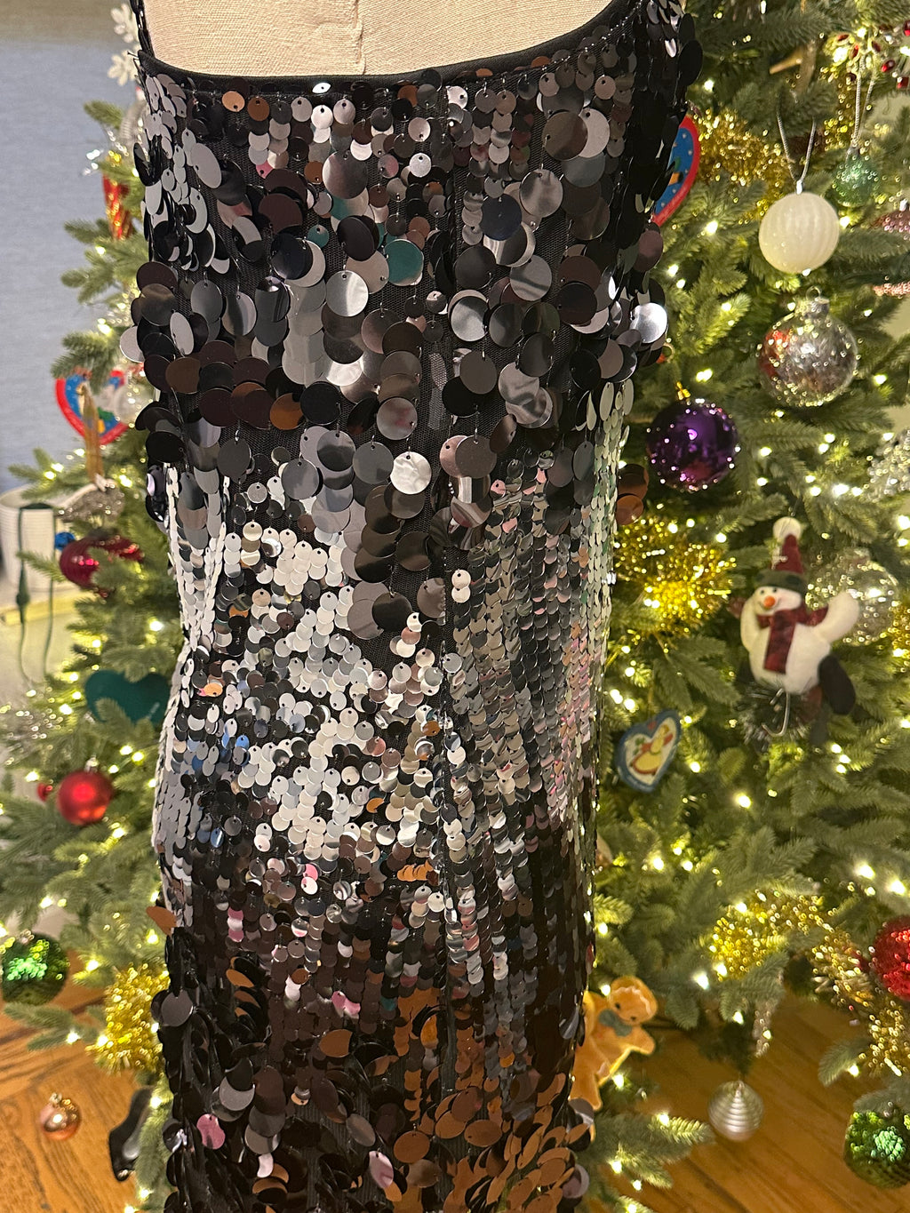 Silver Sequin Strapless  Mini Dress