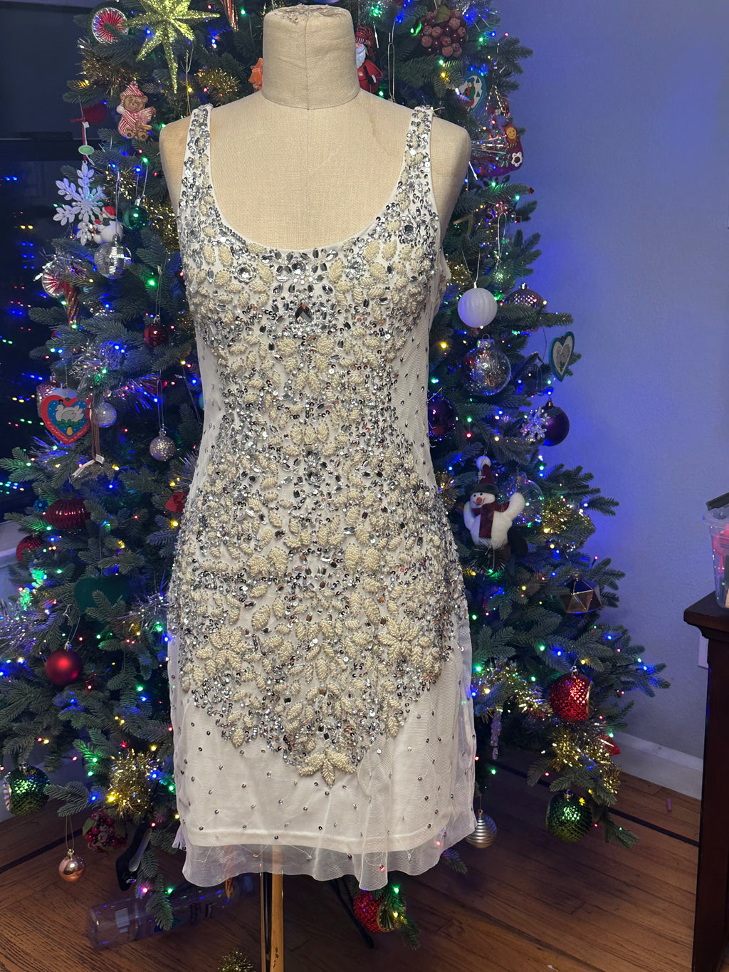Vintage Adrianna Papell Elegant Cream Sequined Dress
