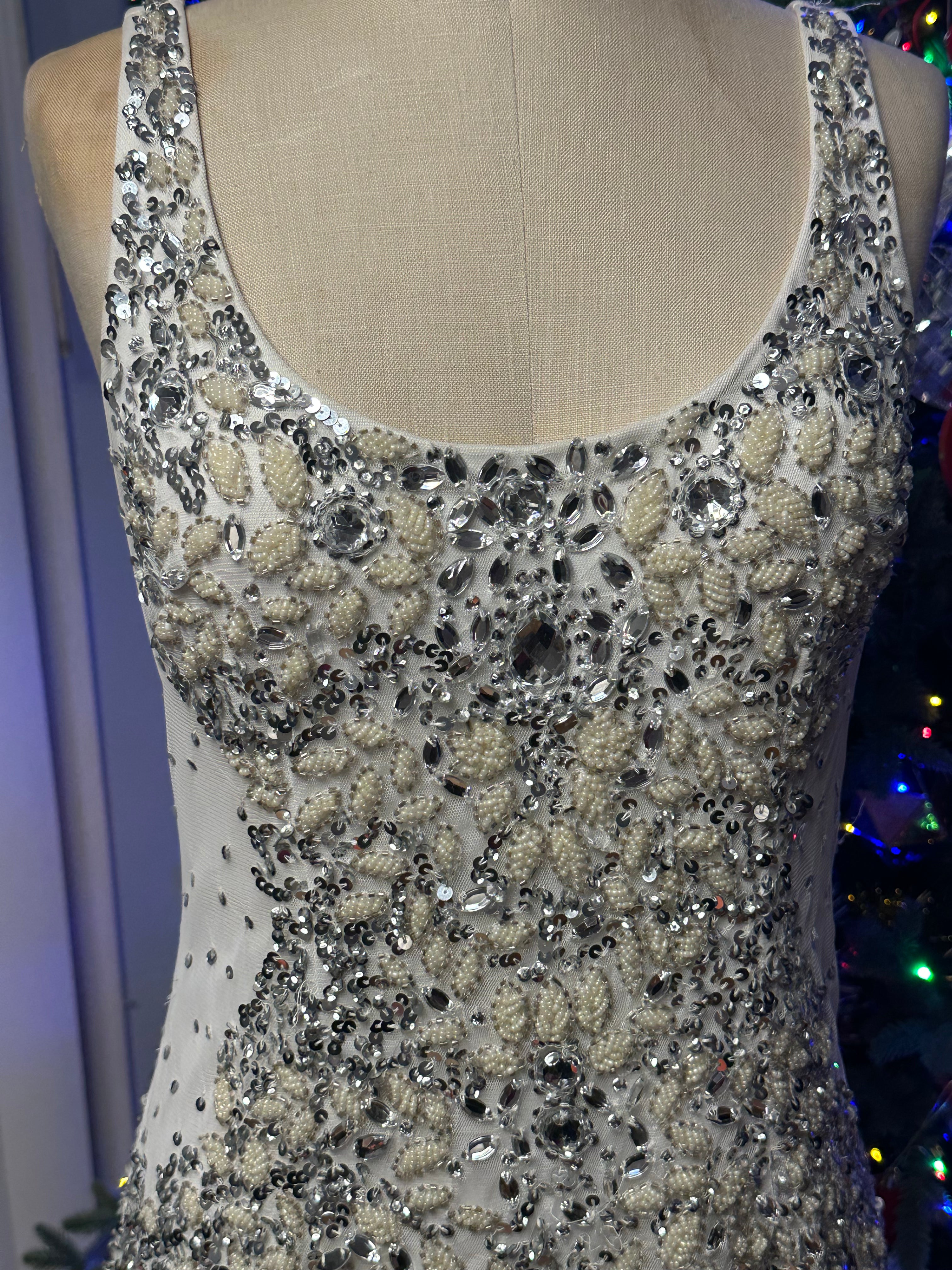 Vintage Adrianna Papell Elegant Cream Sequined Dress