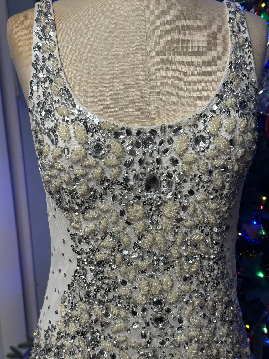 Vintage Adrianna Papell Elegant Cream Sequined Dress
