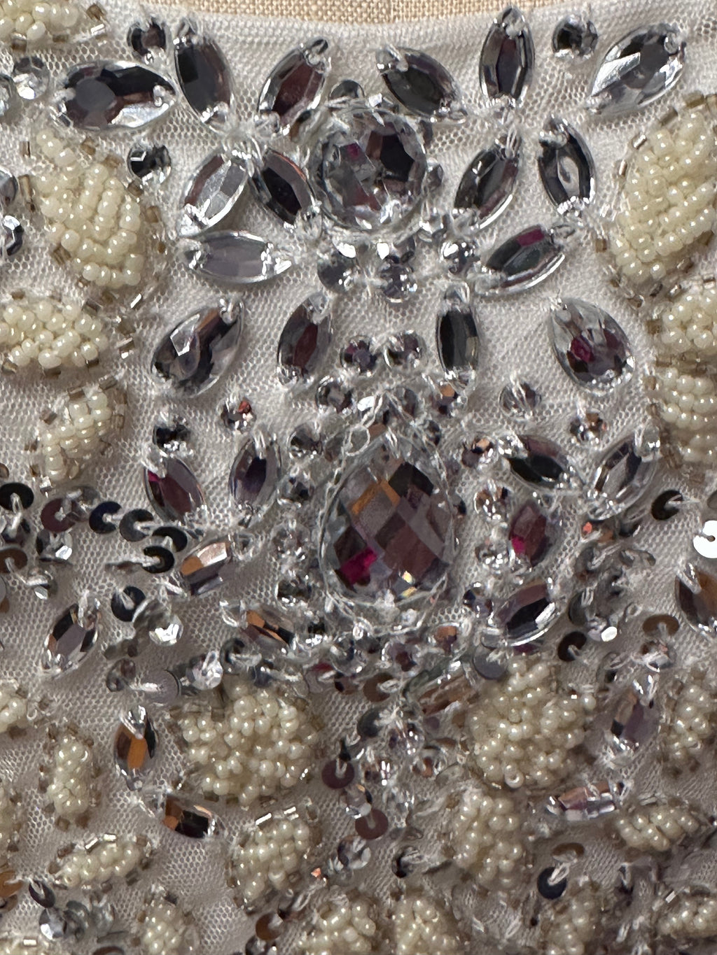 Vintage Adrianna Papell Elegant Cream Sequined Dress