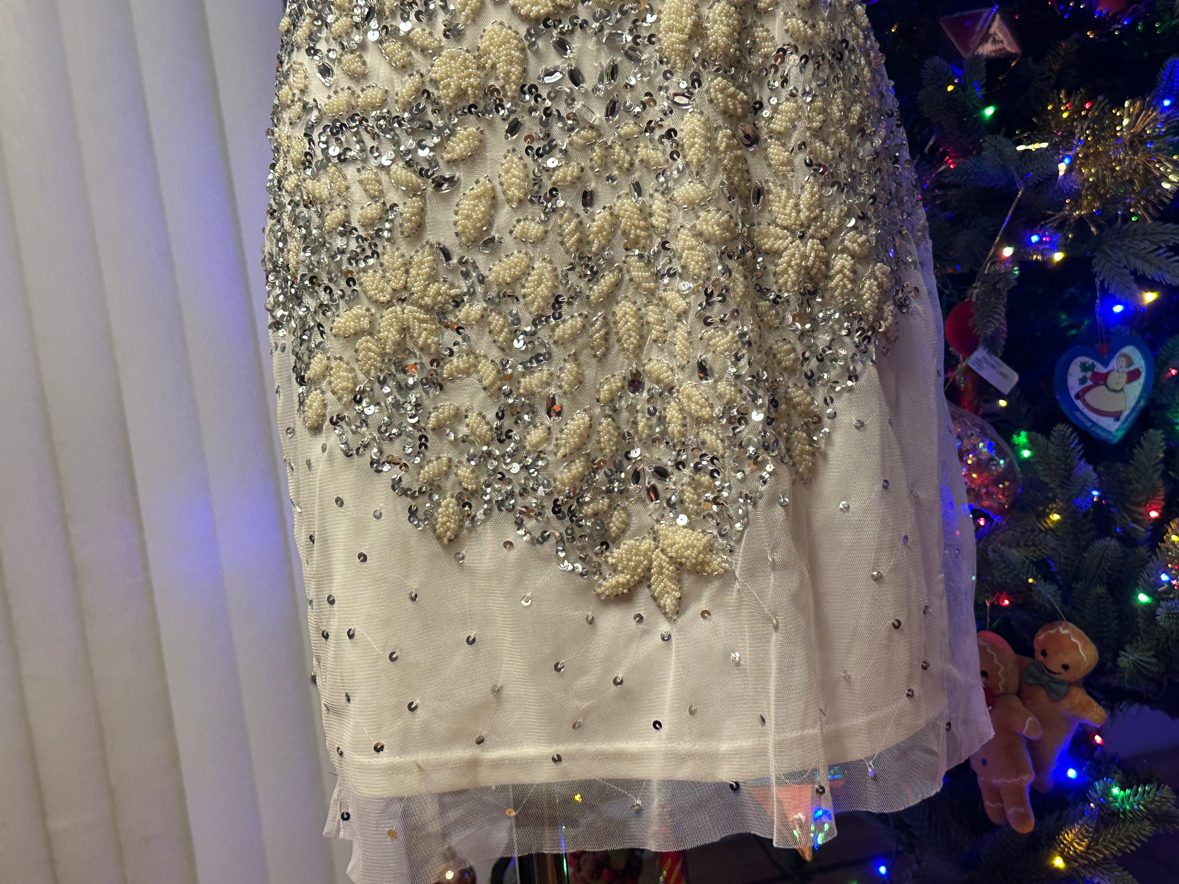Vintage Adrianna Papell Elegant Cream Sequined Dress