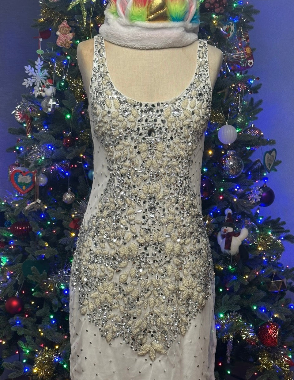 Vintage Adrianna Papell Elegant Cream Sequined Dress