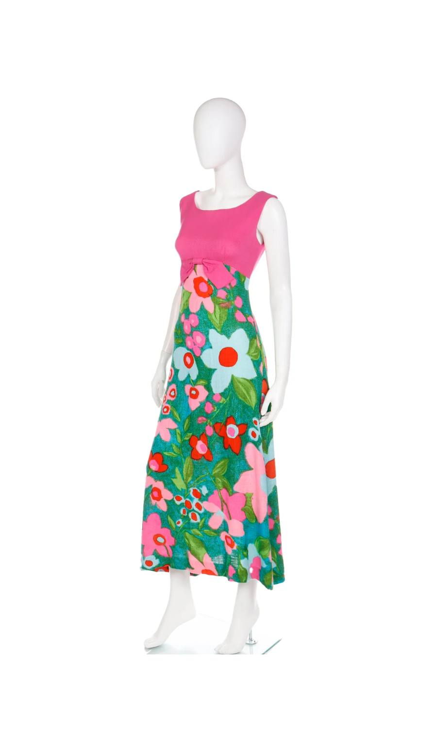 Vintage 1960's Linen Empire Vibrant Pink Dress