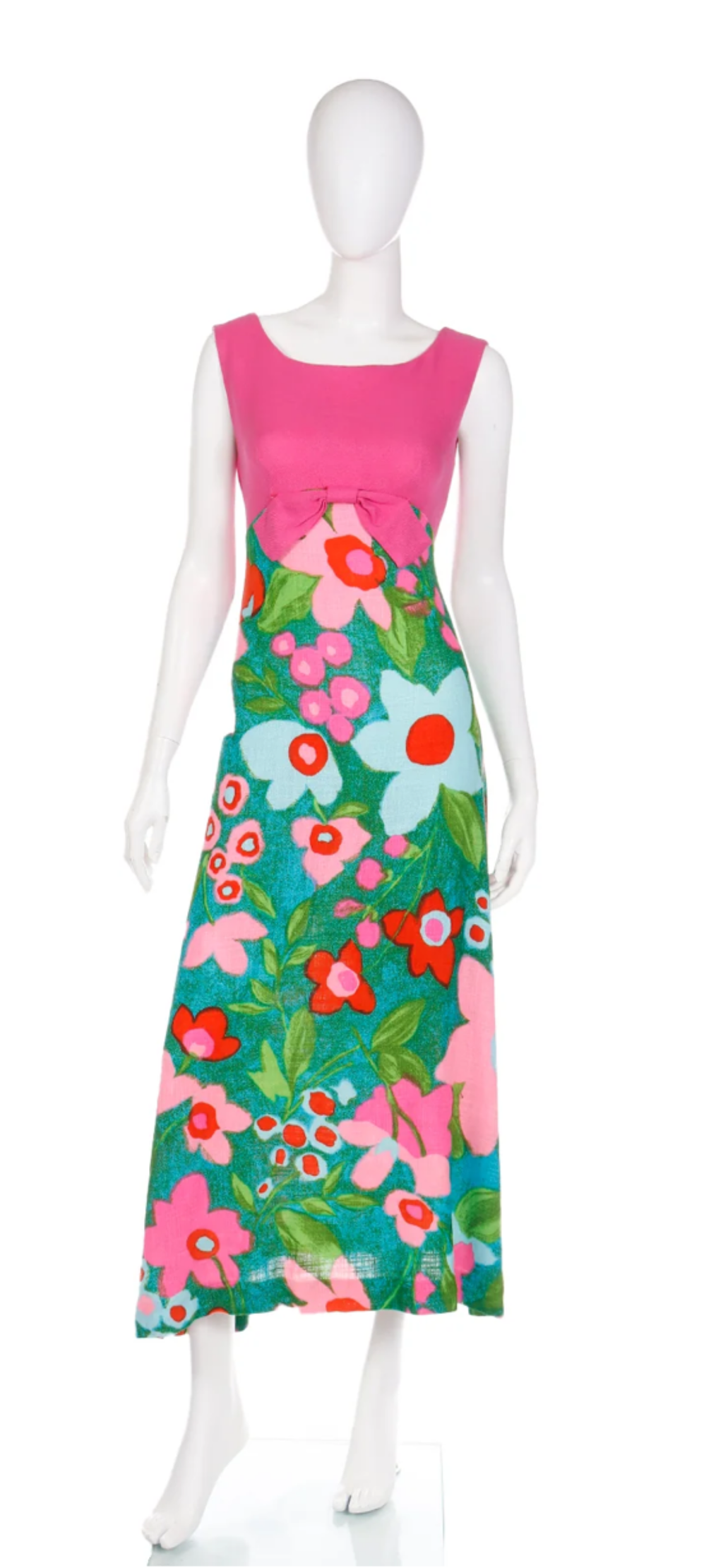 Vintage 1960's Linen Empire Vibrant Pink Dress