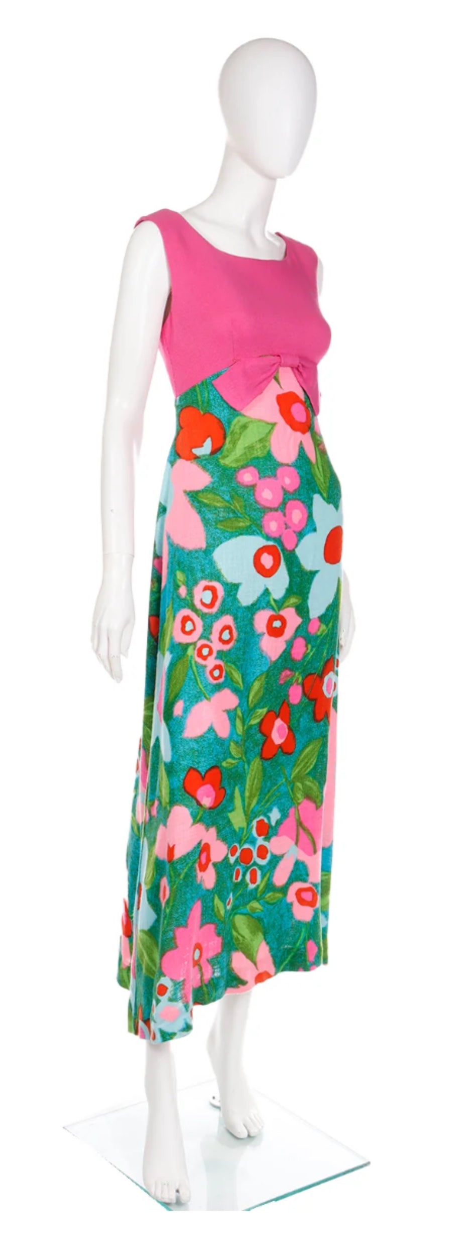 Vintage 1960's Linen Empire Vibrant Pink Dress