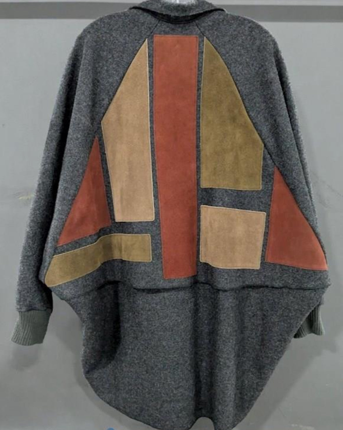 Vintage 1980's OSGOOD SMUK  Patchwork Suede and Wool Poncho Coat