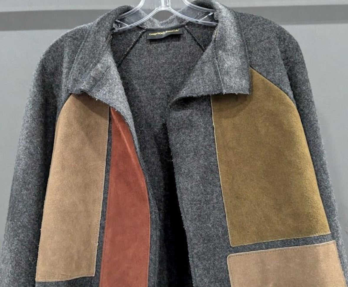 Vintage 1980's OSGOOD SMUK  Patchwork Suede and Wool Poncho Coat