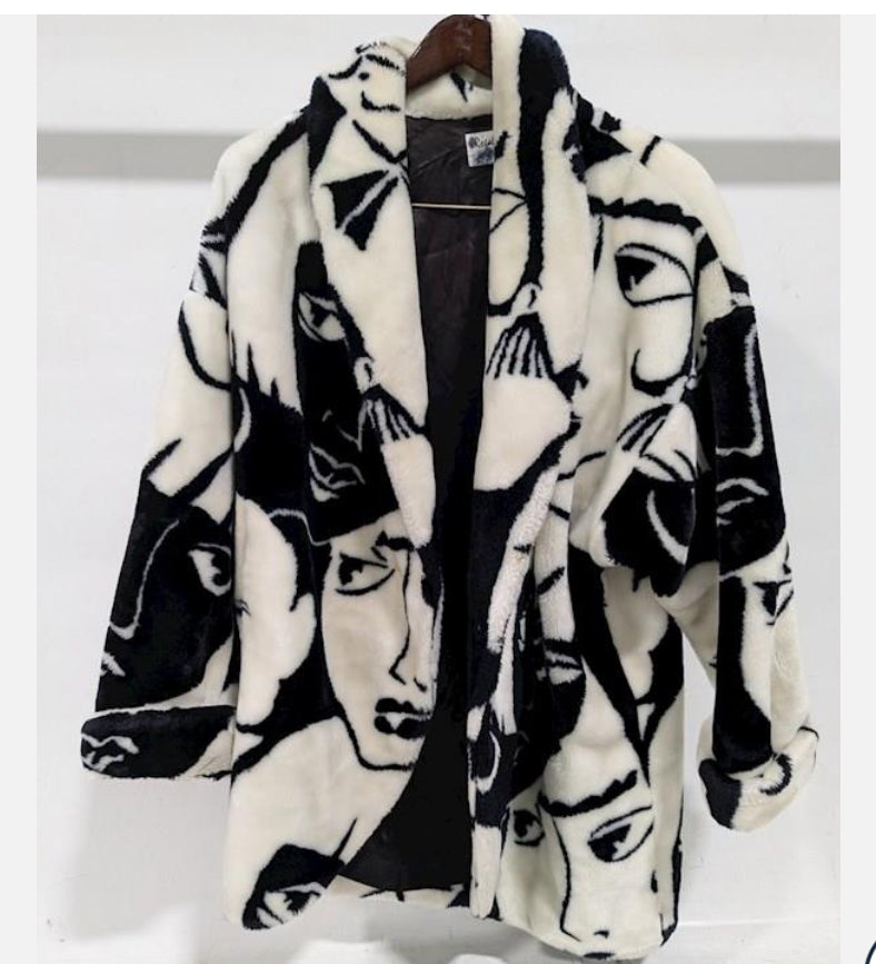 Vintage 1980's Pre-owned Regal Collection Picasso Inspired Faux Fur Coat (Med)
